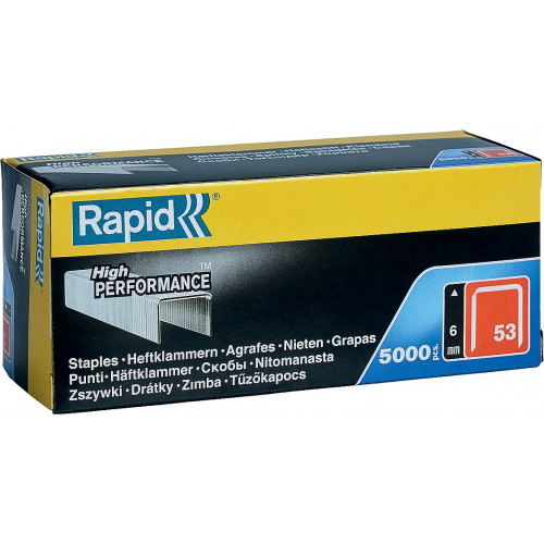 RAPID 6 мм узкие скобы, супертвердые, профессиональные тип 53 (A / 10 / JT21), 5000 шт